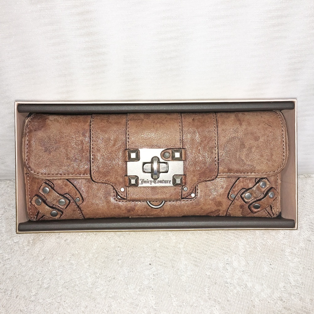 Juicy Couture Brown Leather Elongated Clutch